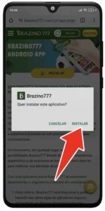 Conclua instalação do aplicativo Brazino777